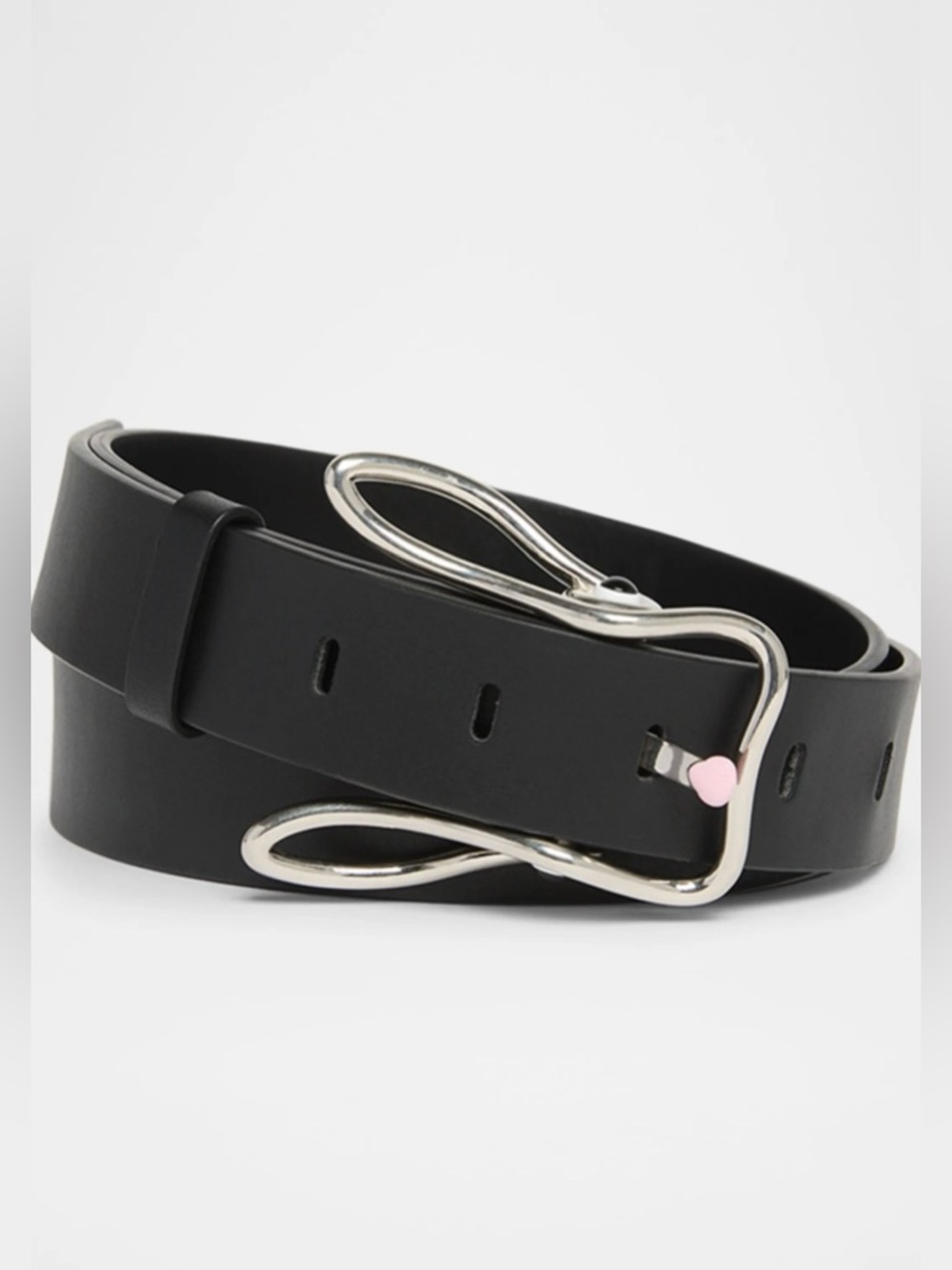 Bottega Veneta Black Leather Belt with Sculptural Silver Buckle and Pink Pin